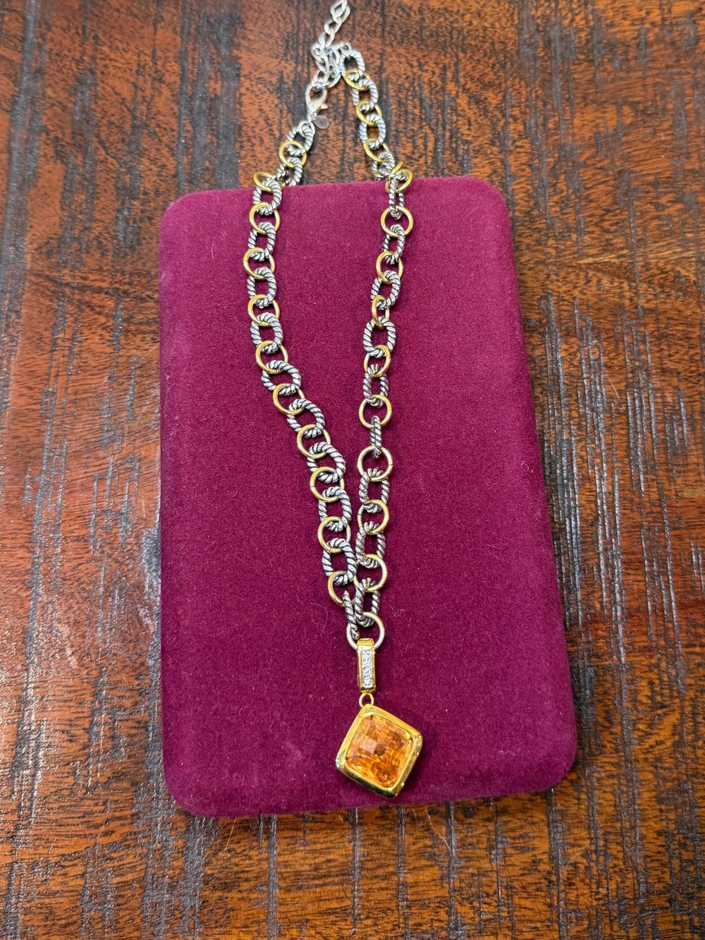 Premiere Designs Vintage Two-Tone Citrine Colored Stone Pendant Necklace